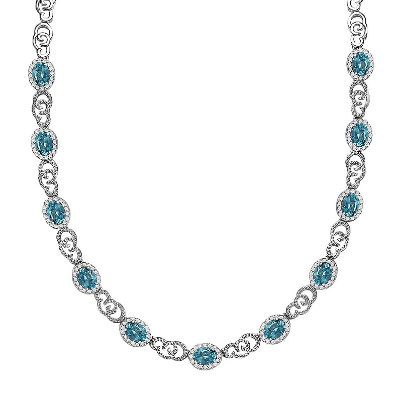 GP Special Venetian Sky Collection Premium Betroka Blue Apatite and White Zircon 11.10 ctw Necklace in Rhodium Over Sterling Silver 18 Inches