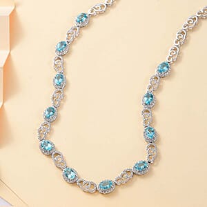 GP Special Venetian Sky Collection Premium Betroka Blue Apatite and White Zircon 11.10 ctw Necklace in Rhodium Over Sterling Silver 18 Inches