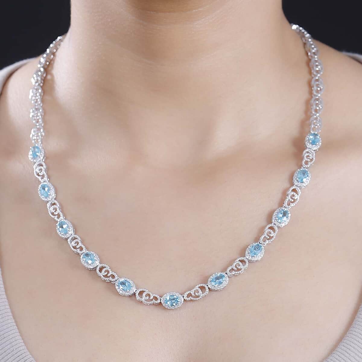 GP Special Venetian Sky Collection Premium Betroka Blue Apatite and White Zircon 11.10 ctw Necklace in Rhodium Over Sterling Silver 18 Inches image number 2