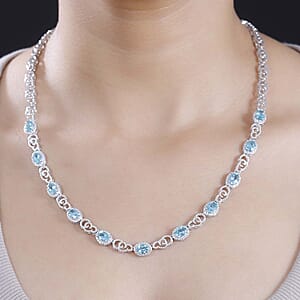 GP Special Venetian Sky Collection Premium Betroka Blue Apatite and White Zircon 11.10 ctw Necklace in Rhodium Over Sterling Silver 18 Inches