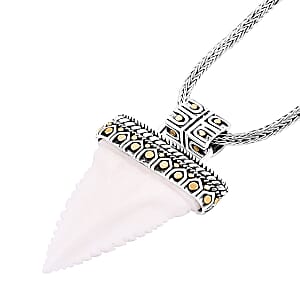 Bali Goddess Carved Bone Sark Tooth Pendant with Tulang Naga Necklace in 22K Vermeil YG Over and Sterling Silver 18 inches