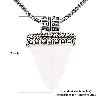 Bali Goddess Carved Bone Sark Tooth Pendant with Tulang Naga Necklace in 22K Vermeil YG Over and Sterling Silver 18 inches