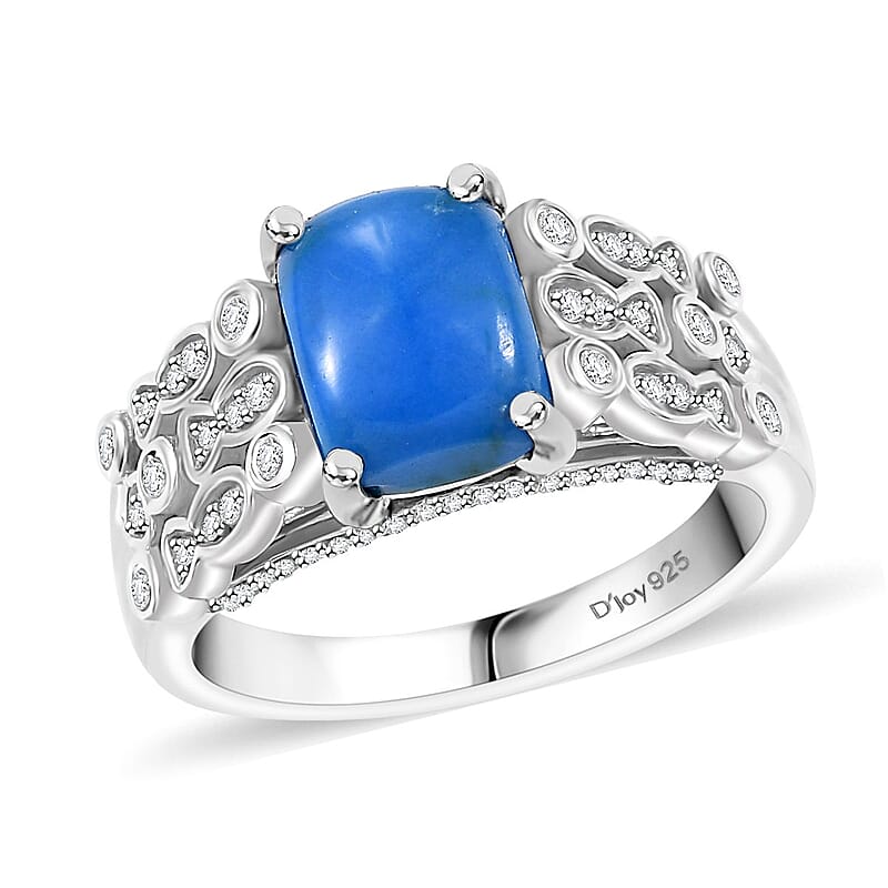Ceruleite and White Zircon 2.40 ctw Fish and Bubbles Ring in Rhodium Over Sterling Silver (Size 10.0)