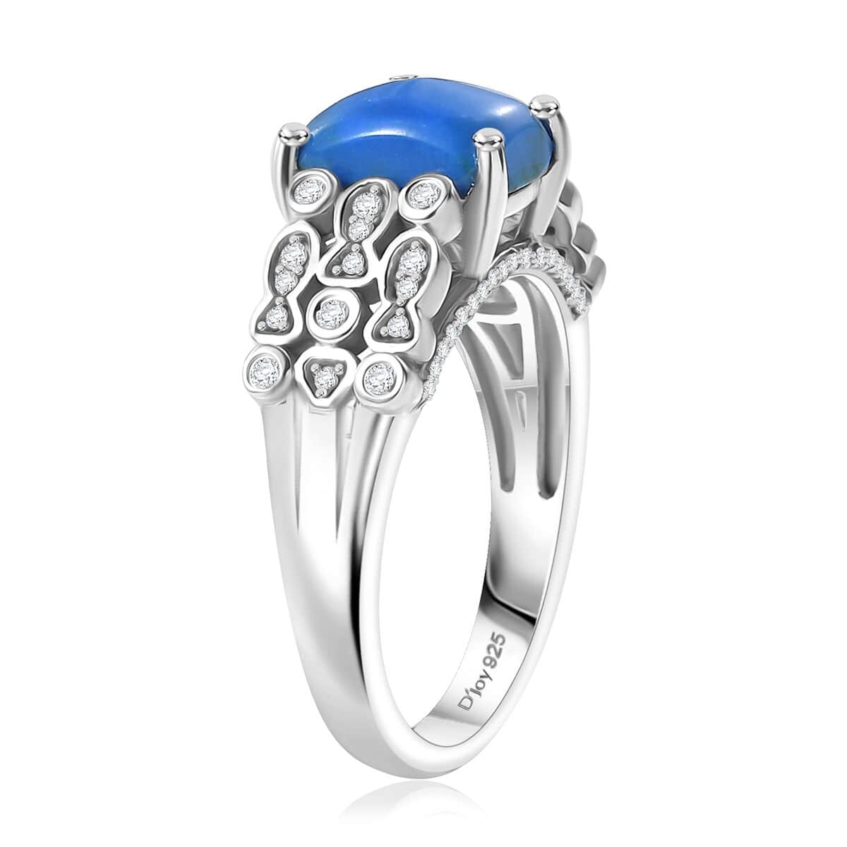 Ceruleite, White Zircon Fish and Bubbles Ring in Rhodium Over Sterling Silver (Size 10.0) (Del. in 8-10 Days) 2.40 ctw image number 3