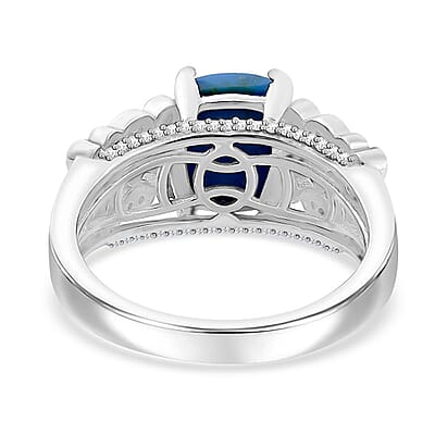 Ceruleite and White Zircon 2.40 ctw Fish and Bubbles Ring in Rhodium Over Sterling Silver (Size 10.0)