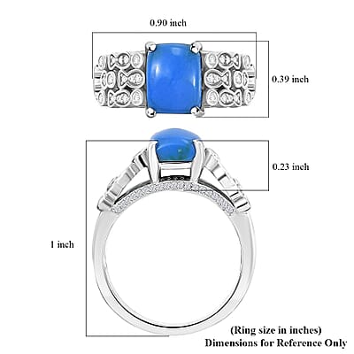 Ceruleite and White Zircon 2.40 ctw Fish and Bubbles Ring in Rhodium Over Sterling Silver (Size 10.0)