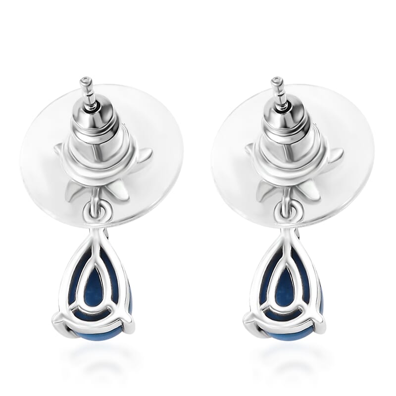 Ceruleite and White Zircon 1.60 ctw Starfish Earrings in Rhodium Over Sterling Silver