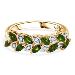 Chrome Diopside and White Zircon 0.77 ctw Ring in 18K Vermeil Yellow Gold Over Sterling Silver (Size 11.5)