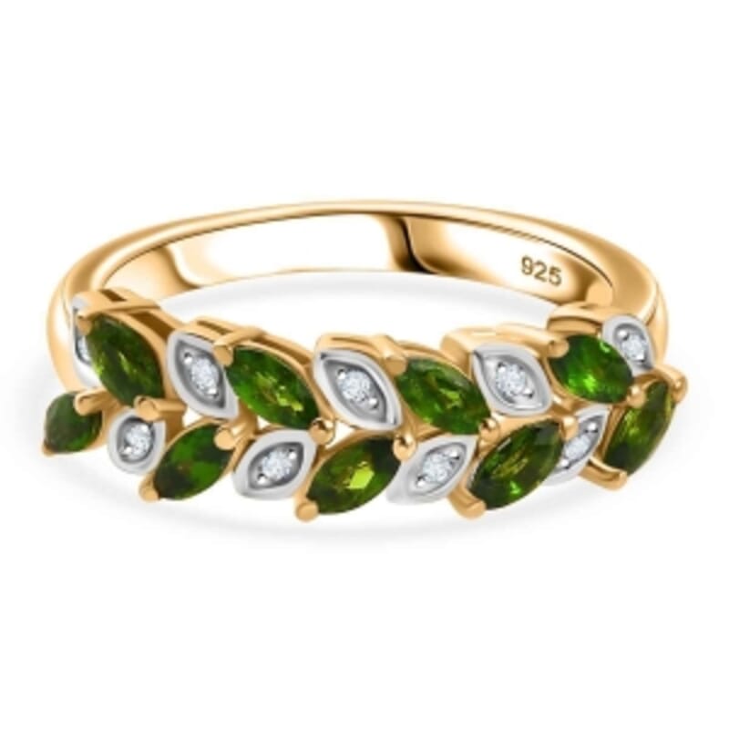 Chrome Diopside and White Zircon 0.77 ctw Ring in 18K Vermeil Yellow Gold Over Sterling Silver (Size 11.5)