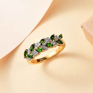 Chrome Diopside and White Zircon 0.77 ctw Ring in 18K Vermeil Yellow Gold Over Sterling Silver (Size 11.5)