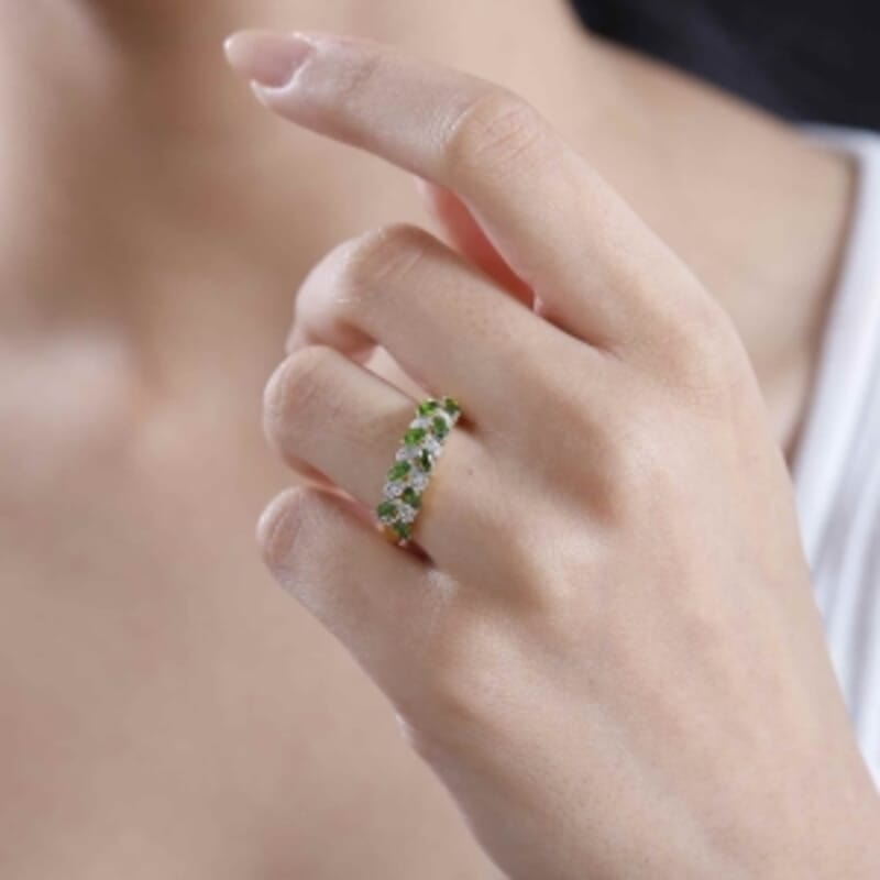 Chrome Diopside and White Zircon 0.77 ctw Ring in 18K Vermeil Yellow Gold Over Sterling Silver (Size 11.5)