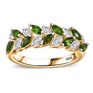 Chrome Diopside and White Zircon 0.77 ctw Ring in 18K Vermeil Yellow Gold Over Sterling Silver (Size 11.5)