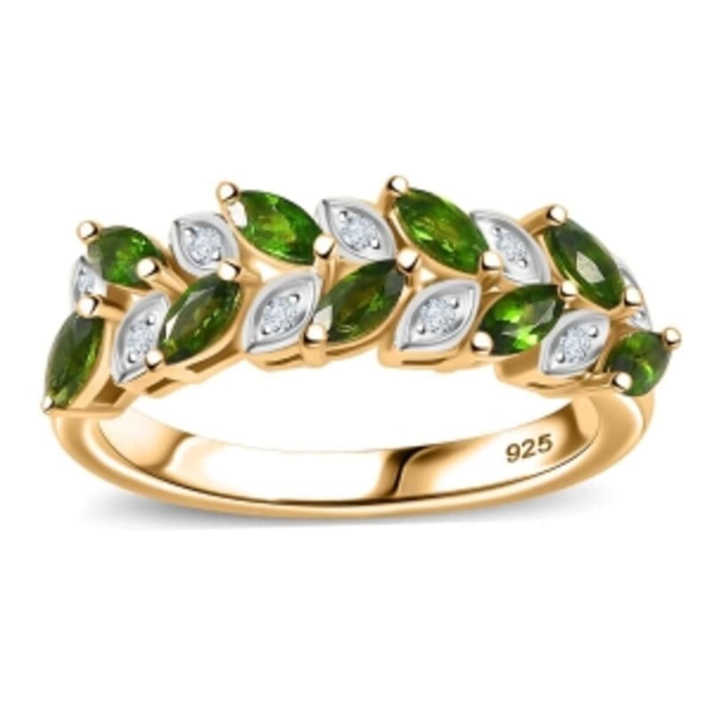 Chrome Diopside and White Zircon 0.77 ctw Ring in 18K Vermeil Yellow Gold Over Sterling Silver (Size 11.5)