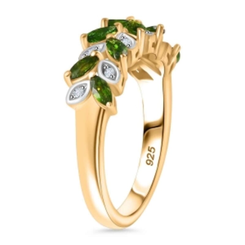 Chrome Diopside and White Zircon 0.77 ctw Ring in 18K Vermeil Yellow Gold Over Sterling Silver (Size 11.5)