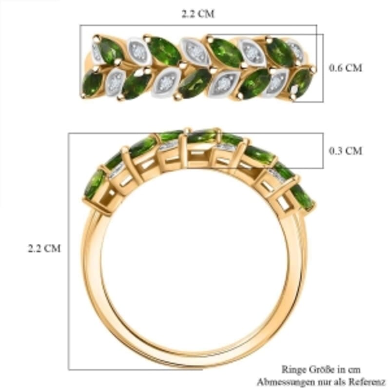 Chrome Diopside and White Zircon 0.77 ctw Ring in 18K Vermeil Yellow Gold Over Sterling Silver (Size 11.5)