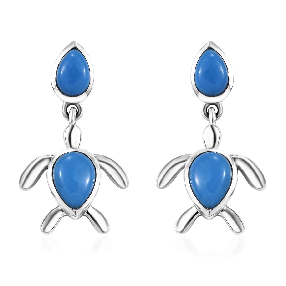 Ceruleite 2.15 ctw Turtle Earrings in Rhodium Over Sterling Silver image number 0