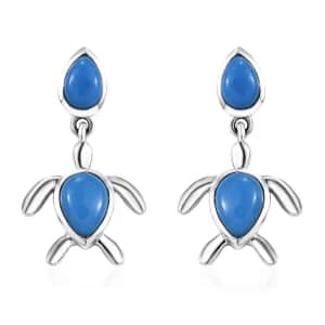 Ceruleite 2.15 ctw Turtle Earrings in Rhodium Over Sterling Silver