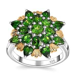 Chrome Diopside 3.06 ctw Cluster Ring in Rhodium Over Sterling Silver (Size 8.0) (5.65 g)