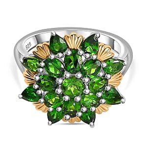 Chrome Diopside 3.18 ctw Cluster Ring in Rhodium Over Sterling Silver (Size 10)