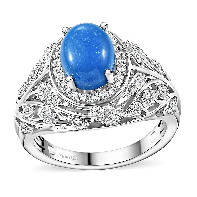 Ceruleite and White Zircon 2.40 ctw Leaves Ring in Rhodium Over Sterling Silver (Size 10.0)