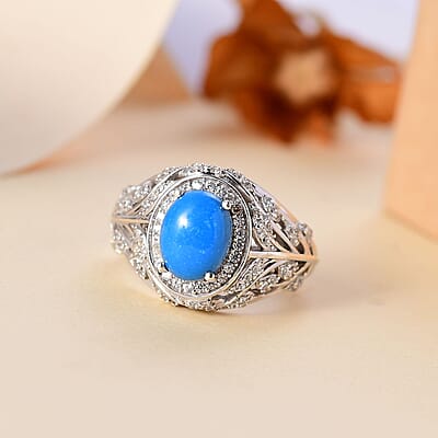 Ceruleite and White Zircon 2.40 ctw Leaves Ring in Rhodium Over Sterling Silver (Size 10.0)