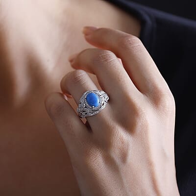 Ceruleite and White Zircon 2.40 ctw Leaves Ring in Rhodium Over Sterling Silver (Size 10.0)