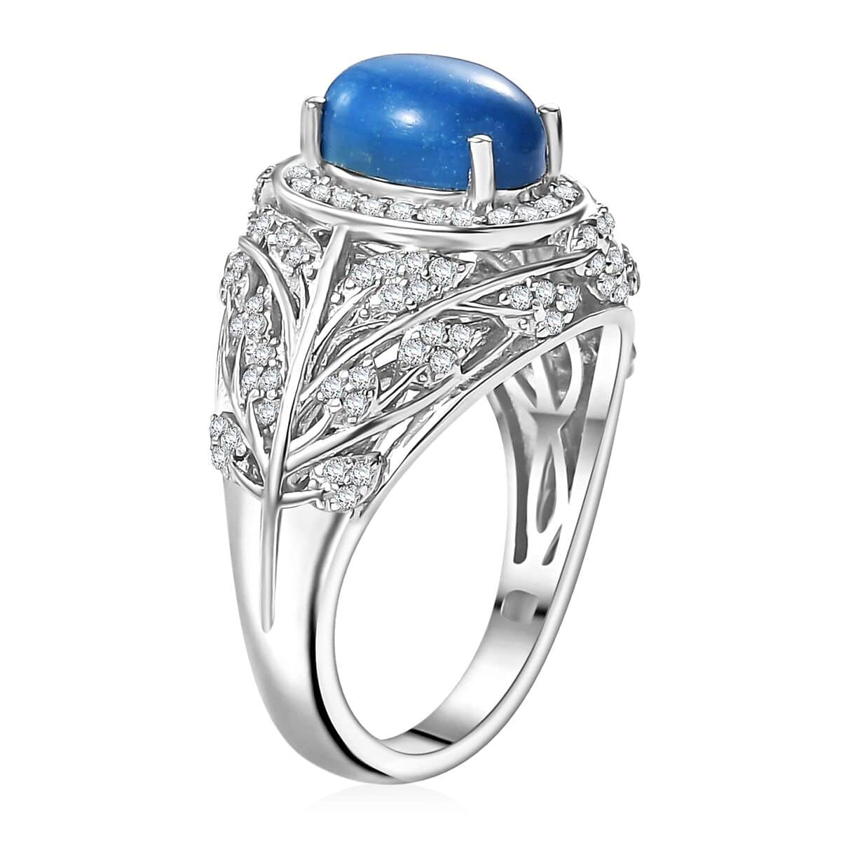 Ceruleite and White Zircon 2.40 ctw Leaves Ring in Rhodium Over Sterling Silver (Del. in 8-10 Days) image number 3