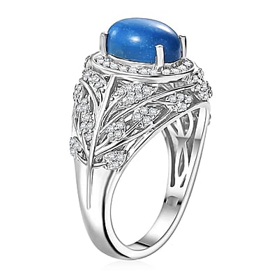 Ceruleite and White Zircon 2.40 ctw Leaves Ring in Rhodium Over Sterling Silver (Size 10.0)