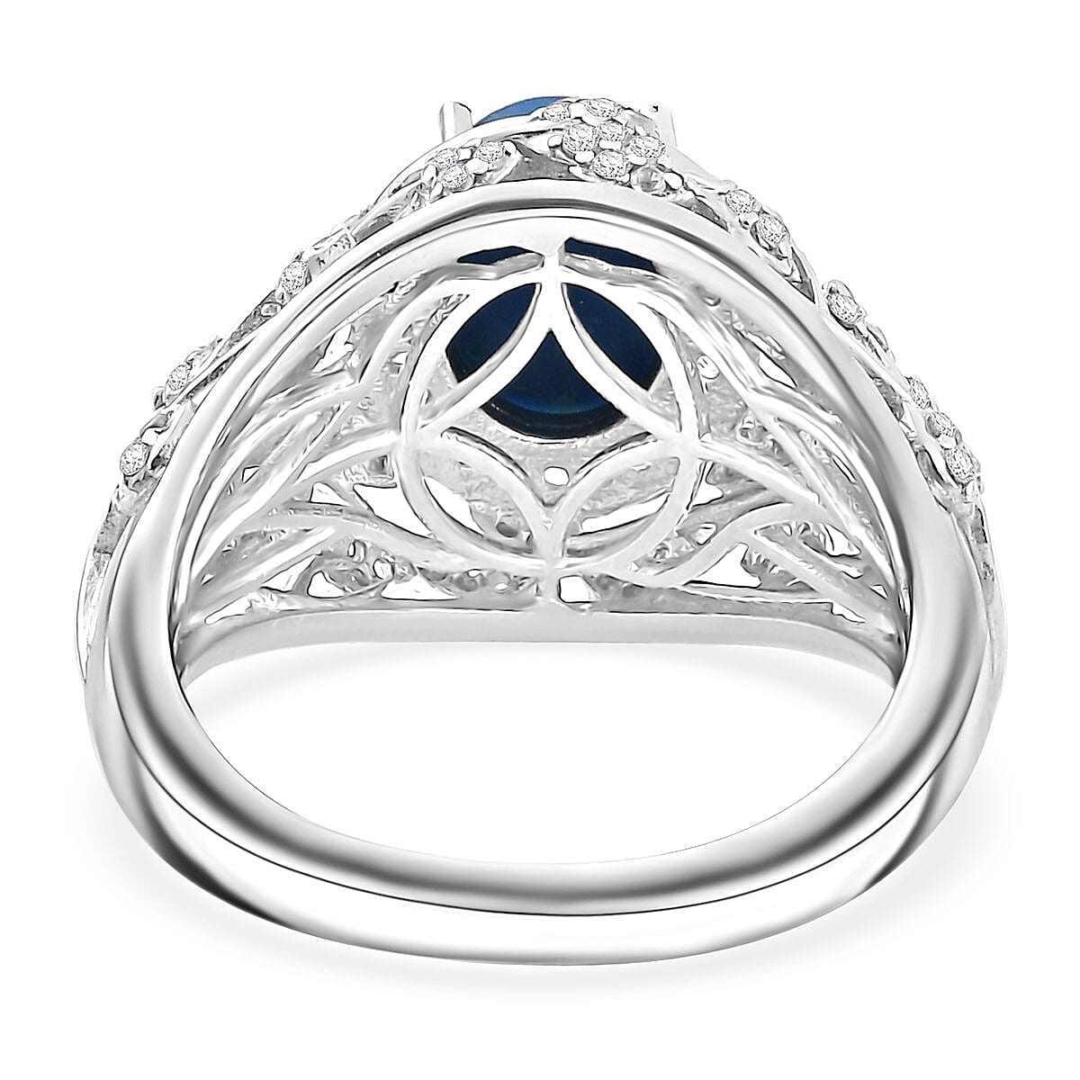 Ceruleite and White Zircon 2.40 ctw Leaves Ring in Rhodium Over Sterling Silver (Size 10.0)