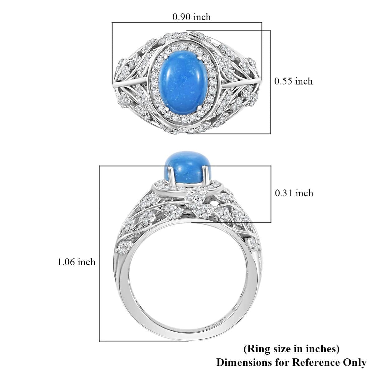 Ceruleite and White Zircon 2.40 ctw Leaves Ring in Rhodium Over Sterling Silver (Size 7.0) image number 5