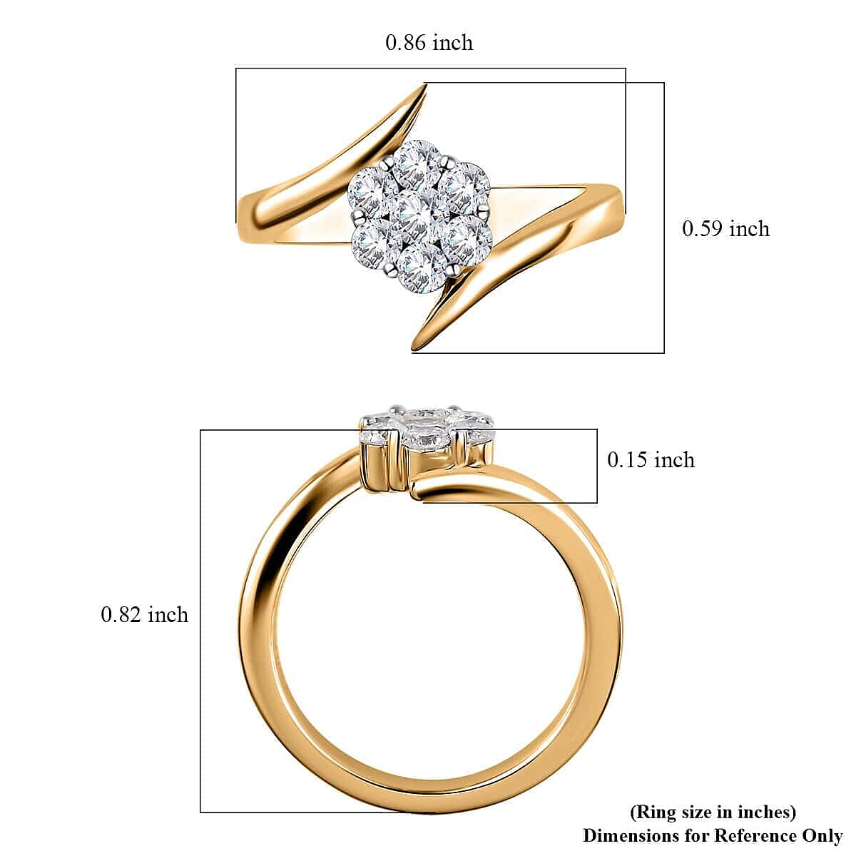 Luxoro G-H I3 Diamond 0.50 ctw Bypass Floral Ring in 10K Yellow Gold (Size 10.0) image number 5