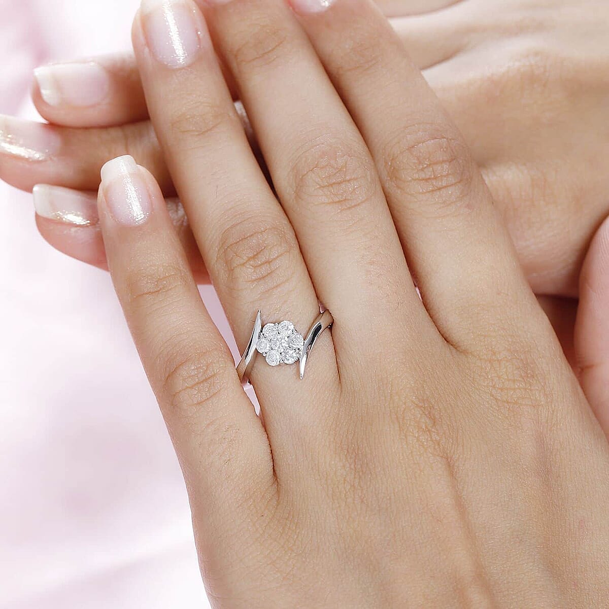 Luxoro G-H I3 Diamond 0.50 ctw Bypass Floral Ring in 10K White Gold (Size 9.5) image number 2