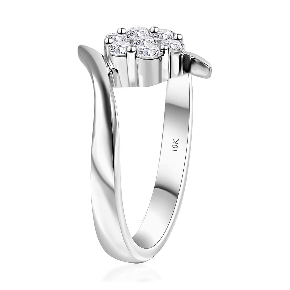Luxoro G-H I3 Diamond 0.50 ctw Bypass Floral Ring in 10K White Gold (Size 9.5) image number 3