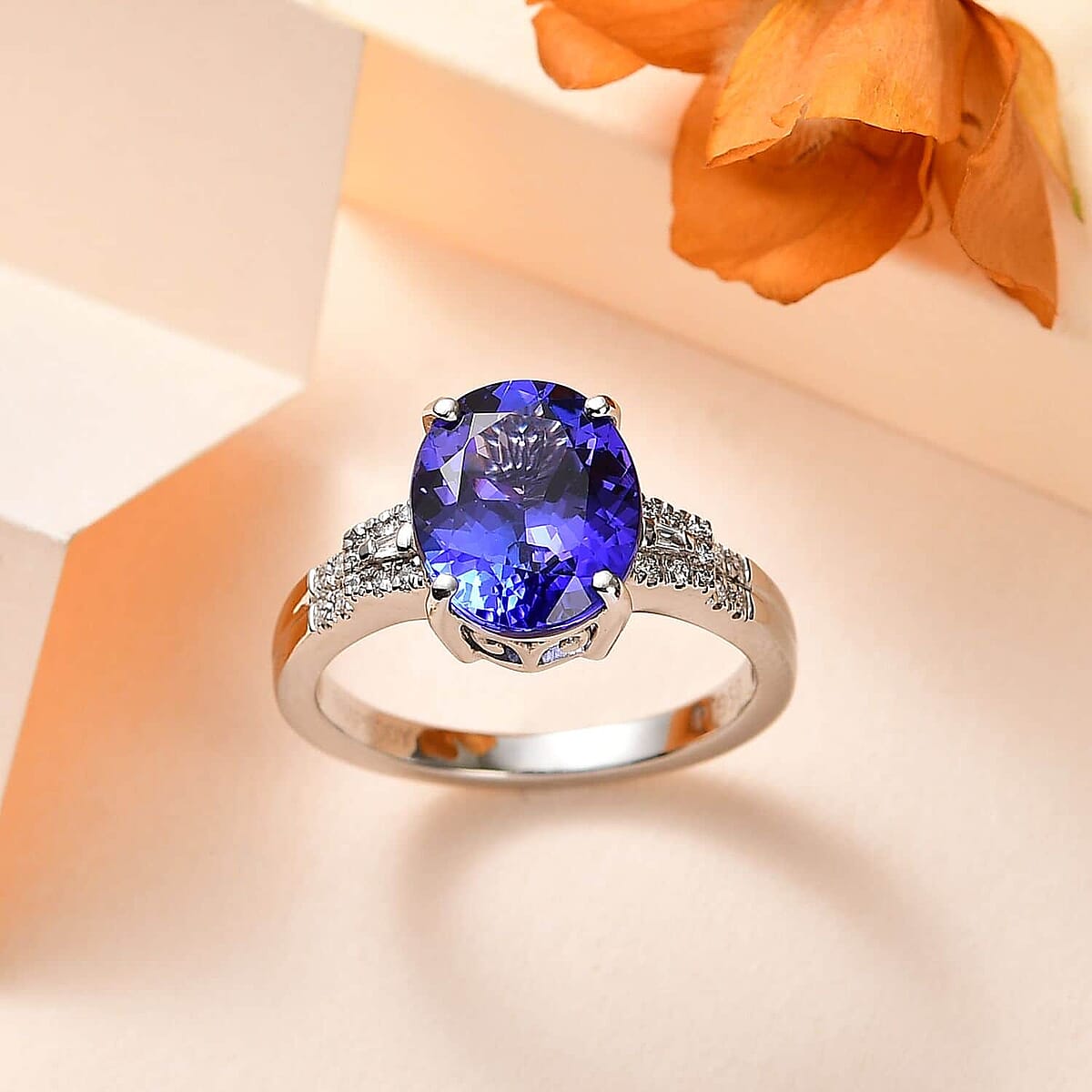 Rhapsody AAAA Tanzanite and E-F VS Diamond 4.15 ctw Statement Ring in 950 Platinum (Size 7.5) 6.20 Grams image number 1