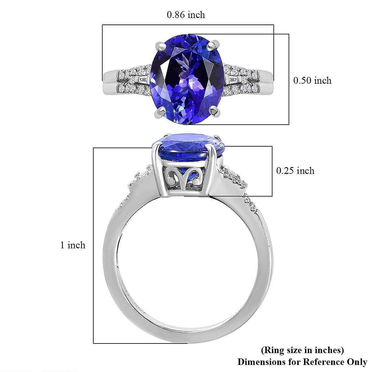Rhapsody AAAA Tanzanite and E-F VS Diamond 4.15 ctw Statement Ring in 950 Platinum (Size 7.5) 6.20 Grams image number 5