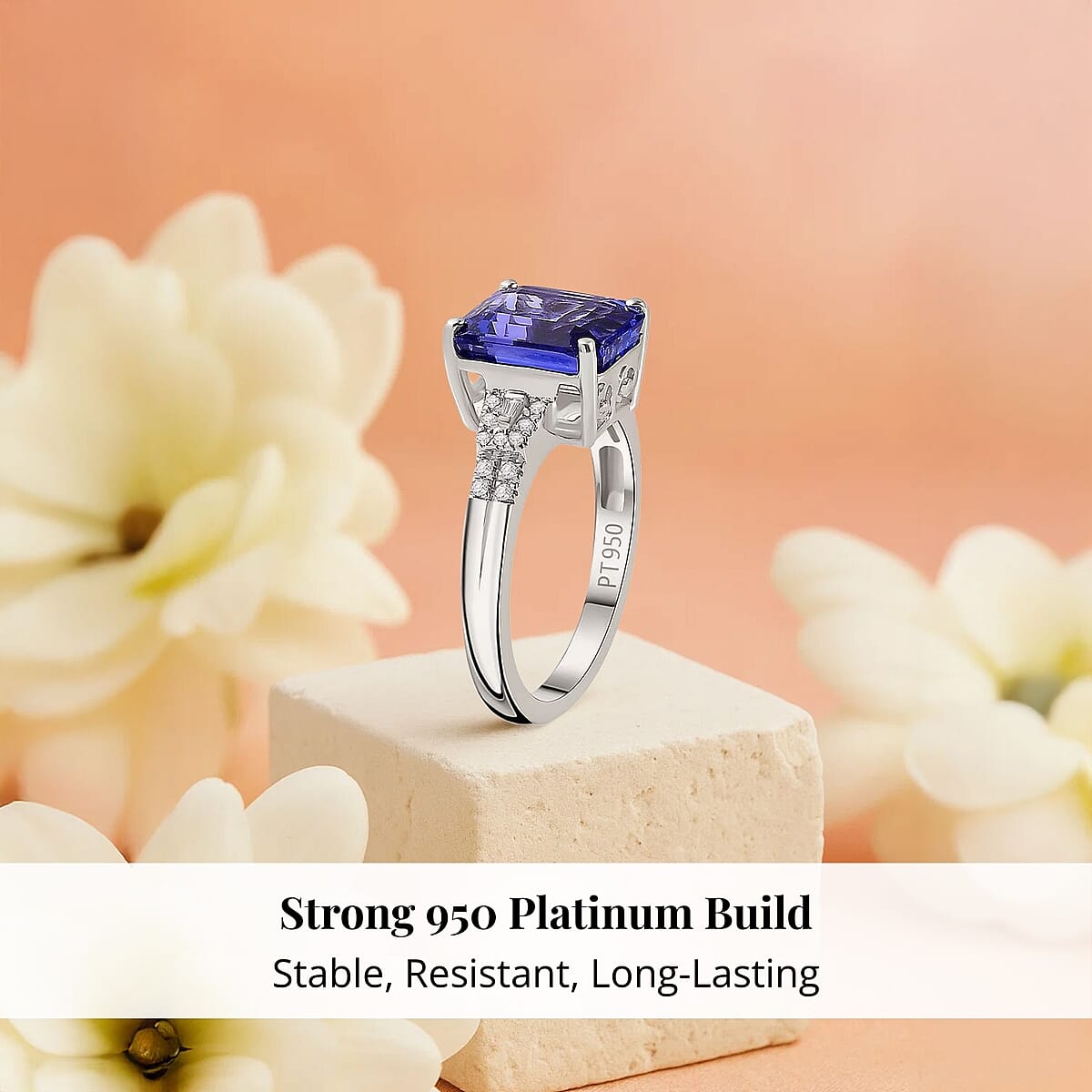 Rhapsody AAAA Tanzanite and E-F VS Diamond 4.15 ctw Statement Ring in 950 Platinum (Size 9.5) 6.20 Grams image number 2