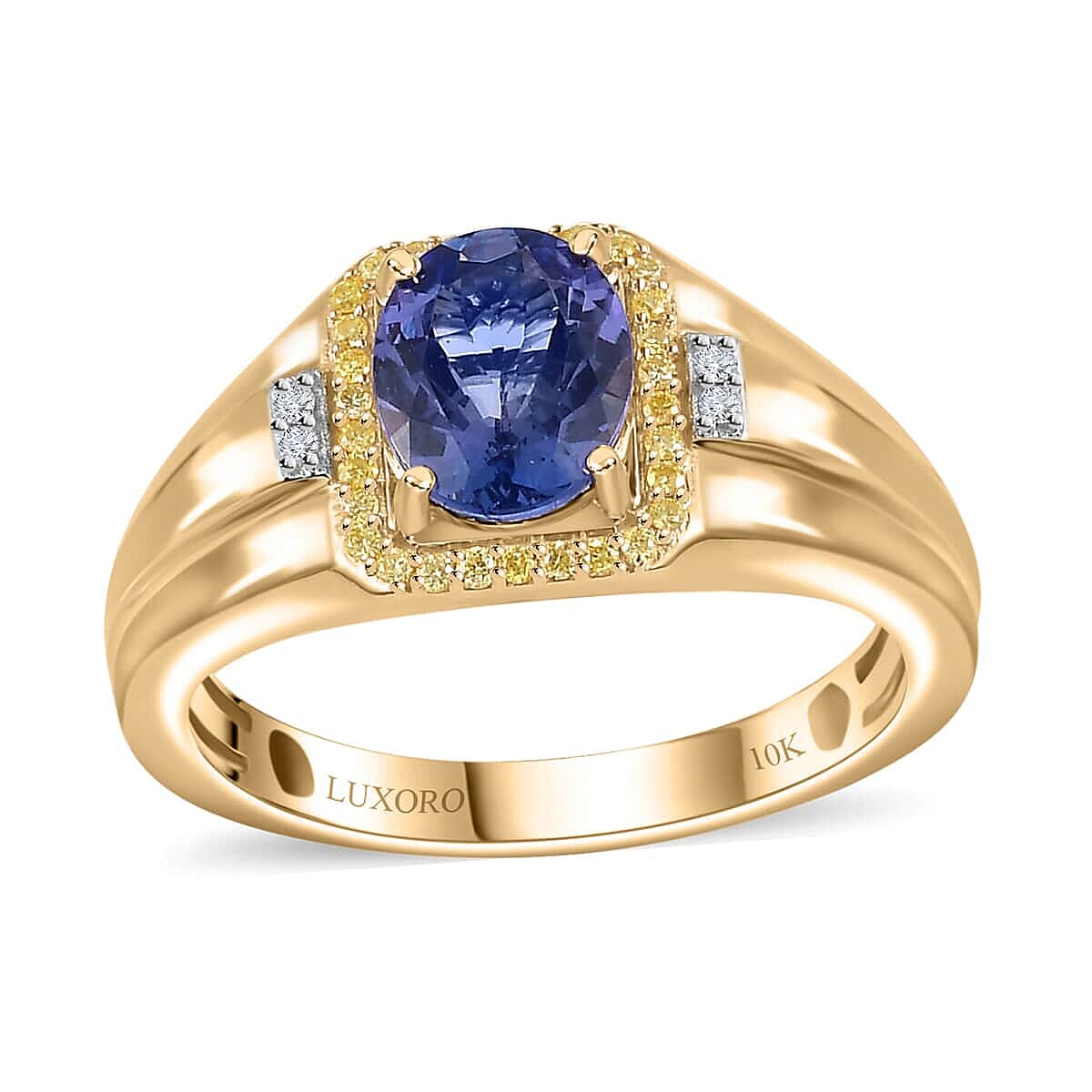 Luxoro Premium Tanzanite, Natural Yellow and White Diamond I2 2.15 ctw Men's Ring in 10K Yellow Gold (Size 11.5) image number 0