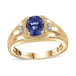 Luxoro Premium Tanzanite, Natural Yellow and White Diamond I2 2.15 ctw Men's Ring in 10K Yellow Gold (Size 11.5)