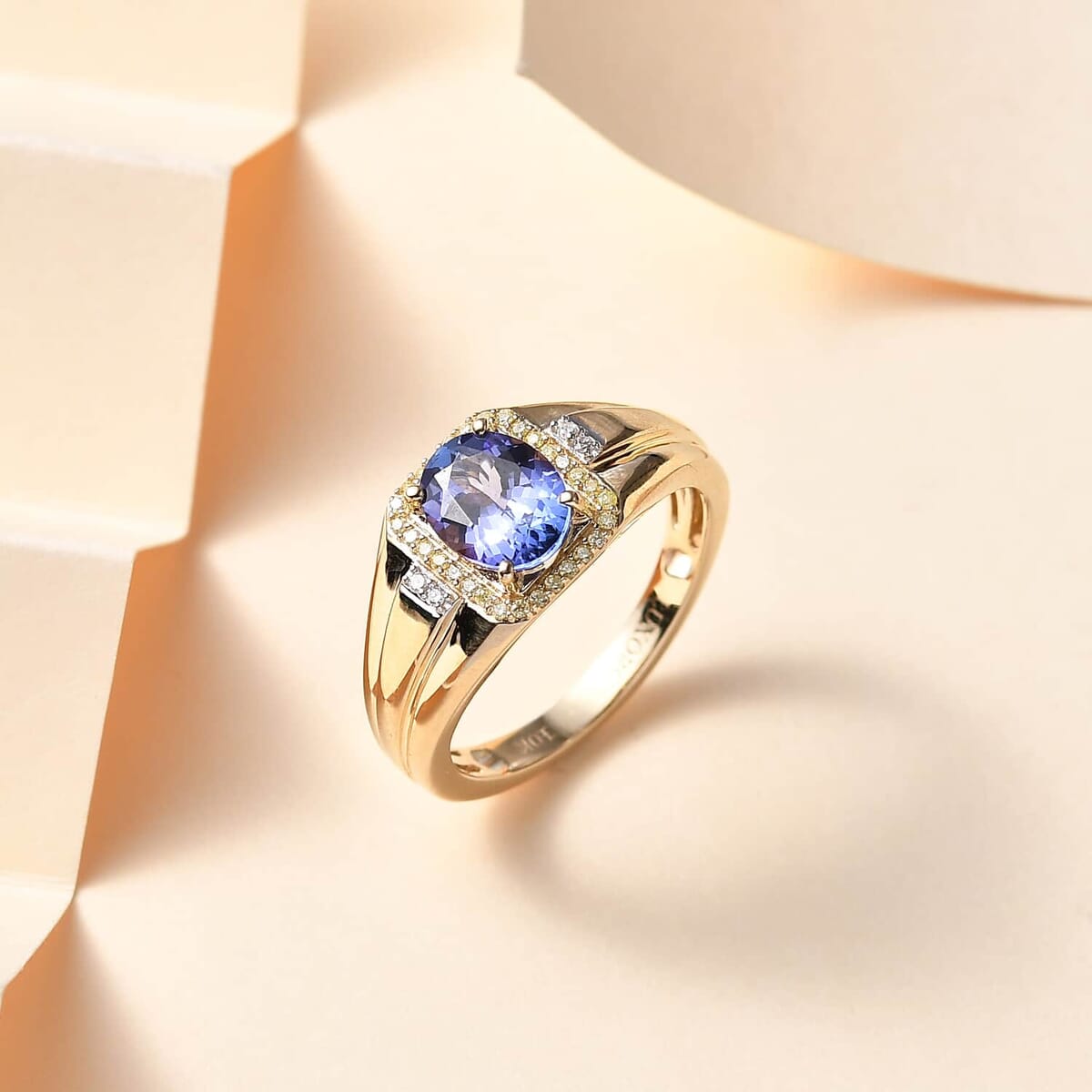 Luxoro Premium Tanzanite, Natural Yellow and White Diamond I2 2.15 ctw Men's Ring in 10K Yellow Gold (Size 15.0) image number 1
