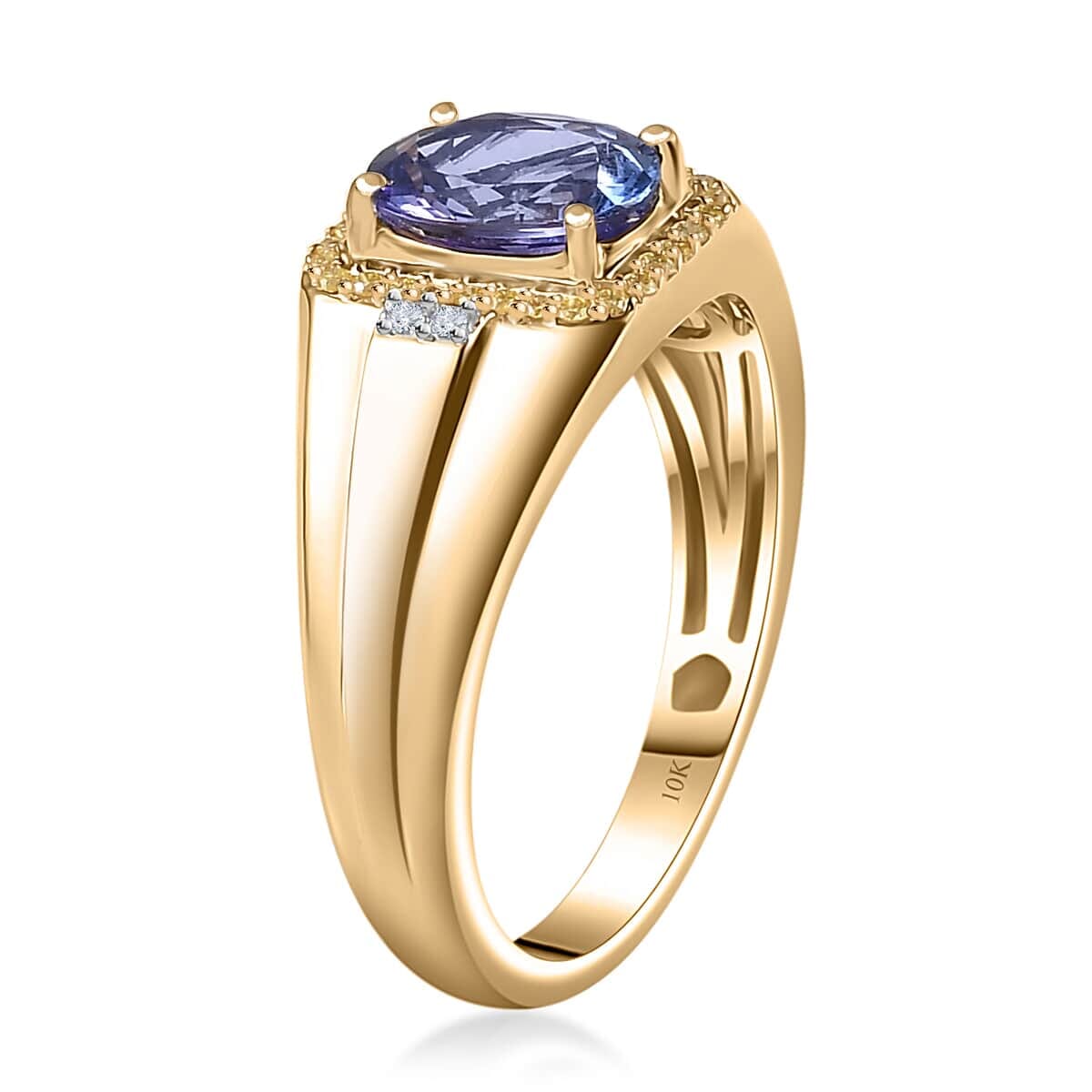 Luxoro Premium Tanzanite, Natural Yellow and White Diamond I2 2.15 ctw Men's Ring in 10K Yellow Gold (Size 15.0) image number 3