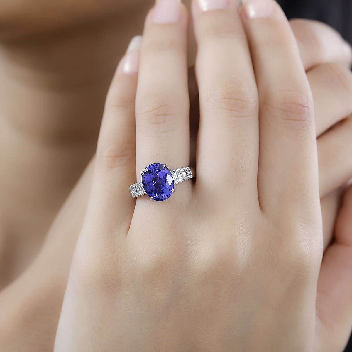 Rhapsody AAAA Tanzanite and E-F VS Diamond 4.25 ctw Ring in 950 Platinum (Size 7.5) 6.50 Grams  image number 2