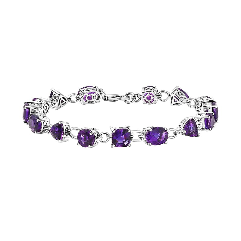 D'Joy Moroccan Amethyst 14.35 ctw Art and Deco Bracelet in Rhodium Over Sterling Silver (7.25 In)