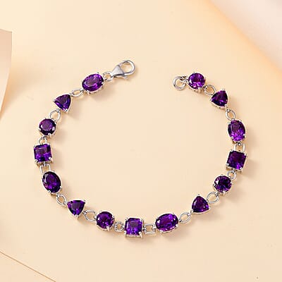 D'Joy Moroccan Amethyst 14.35 ctw Art and Deco Bracelet in Rhodium Over Sterling Silver (7.25 In)