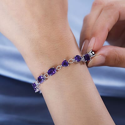 D'Joy Moroccan Amethyst 14.35 ctw Art and Deco Bracelet in Rhodium Over Sterling Silver (7.25 In)