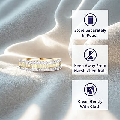 Luxoro I3 Natural Yellow and White Diamond 1.00 ctw Half Eternity Band Ring in 14K Yellow Gold (Size 5.0)