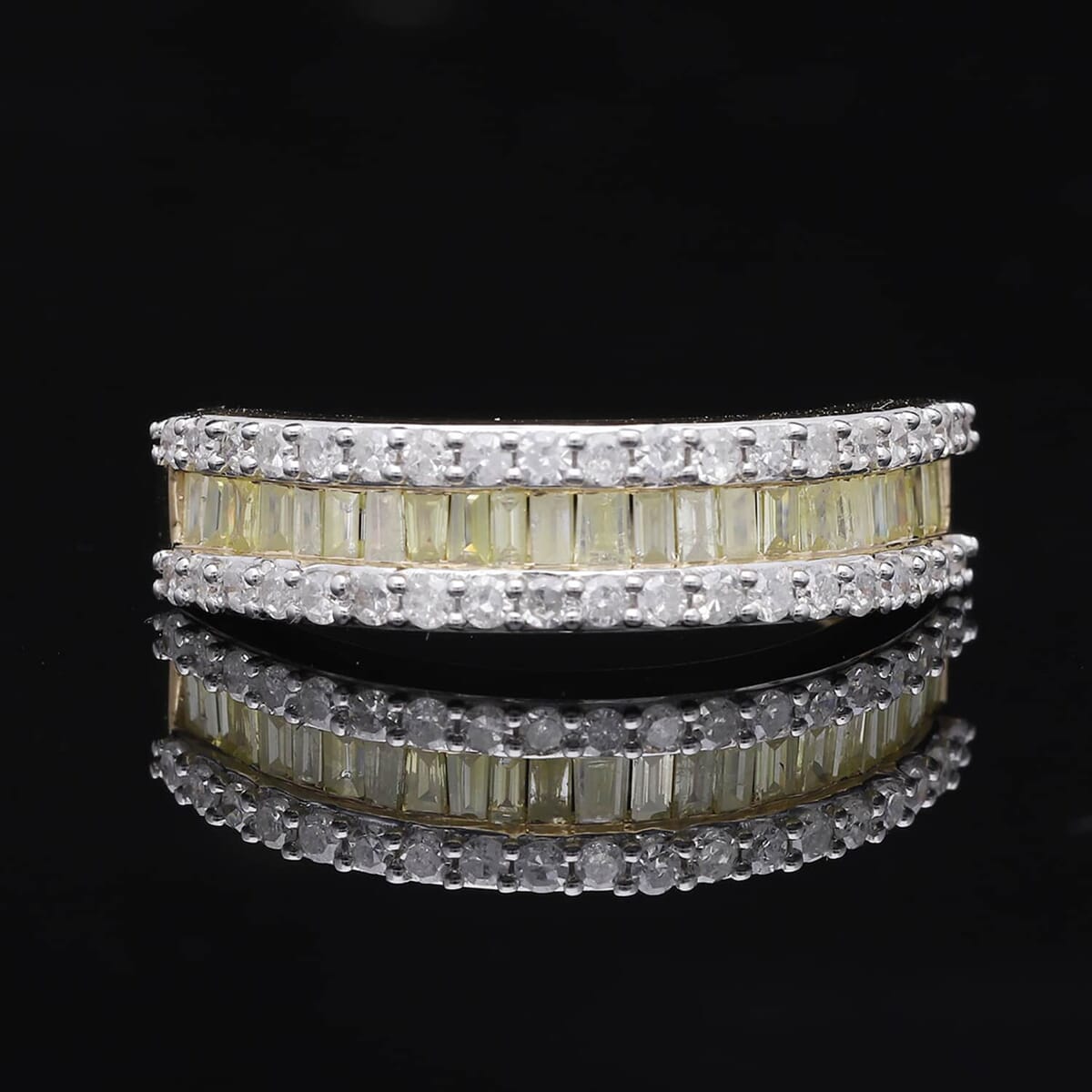 Luxoro I3 Natural Yellow and White Diamond 1.00 ctw Half Eternity Band Ring in 14K Yellow Gold (Size 6.5) image number 1