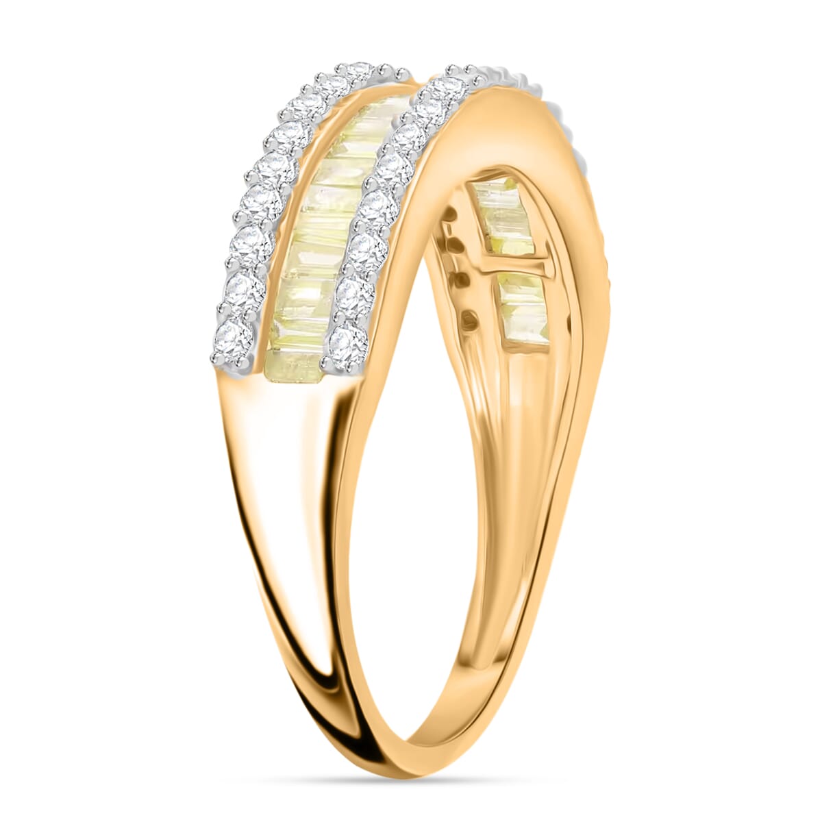 Luxoro I3 Natural Yellow and White Diamond 1.00 ctw Half Eternity Band Ring in 14K Yellow Gold (Size 6.5) image number 3