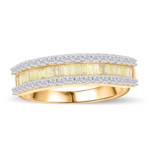 Luxoro I3 Natural Yellow and White Diamond 1.00 ctw Half Eternity Band Ring in 14K Yellow Gold (Size 7.5)