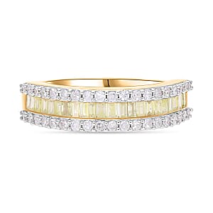 Luxoro I3 Natural Yellow and White Diamond 1.00 ctw Half Eternity Band Ring in 14K Yellow Gold (Size 8.5)