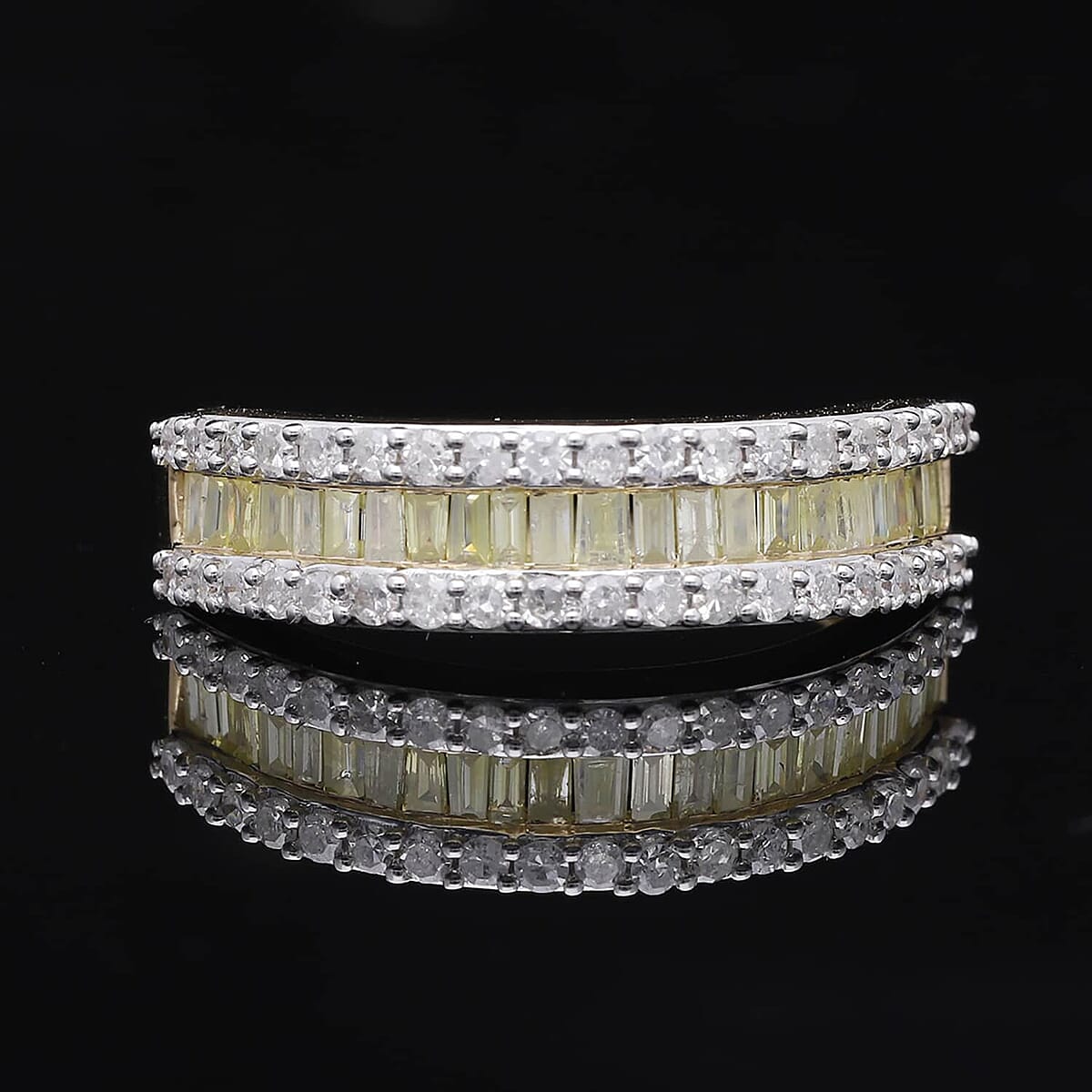 Luxoro I3 Natural Yellow and White Diamond 1.00 ctw Half Eternity Band Ring in 14K Yellow Gold (Size 8.5) image number 1
